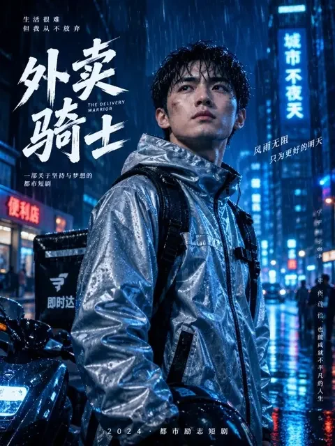 《外卖小哥的龙城风云》短剧封面，逆袭题材，2024 年作品